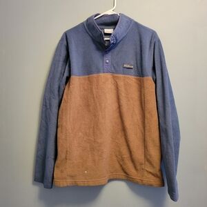 Columbia Men’s Fleece Pullover Jacket Blue Tan Quarter Snap Preowned Large
